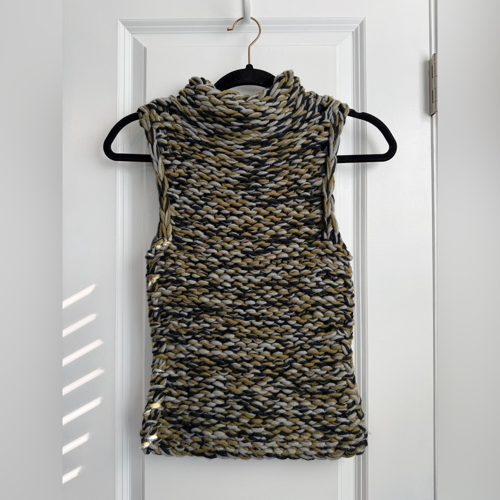 Vintage Illig Knit Sweater Tank Green Gray Black Wool Blend Size Small